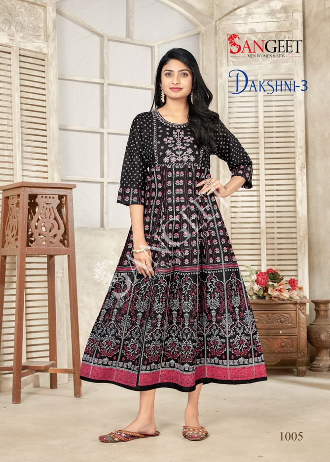 Dakshni 3 By Sangeet 1001-1006 Anarkali Kurtis Catalog